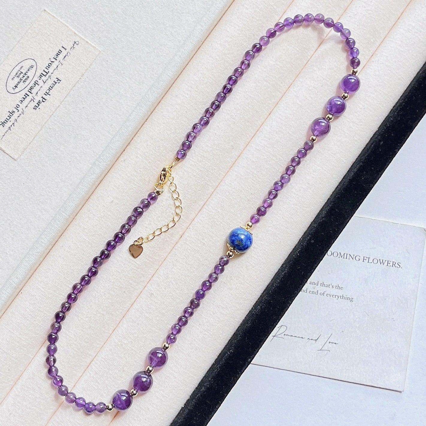 Natural Lapis Lazuli Amethyst Design Sense Necklace Collarbone Chain Sweater Chain