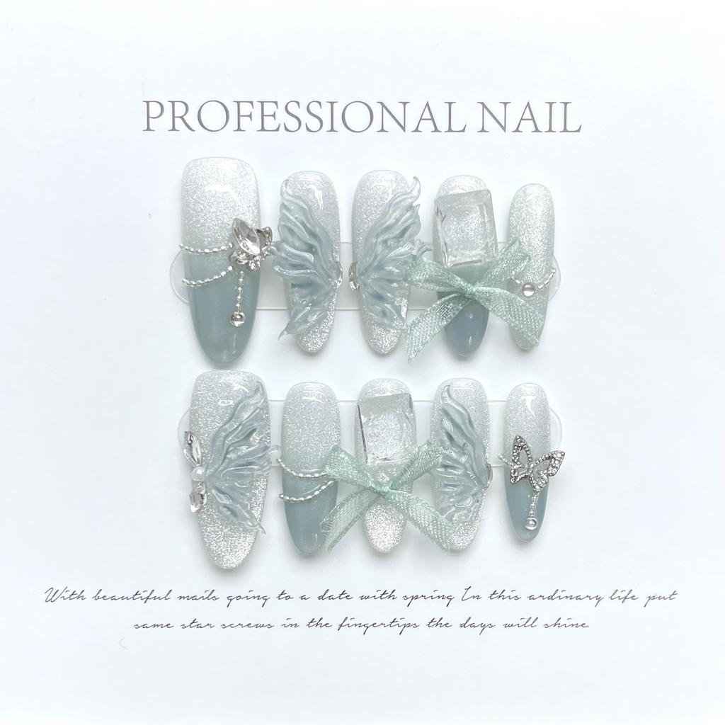 10pcs/set Purely Handmade Wearable Nails Removable Nail Art French Simple False Nails Finished Long and Short Nails