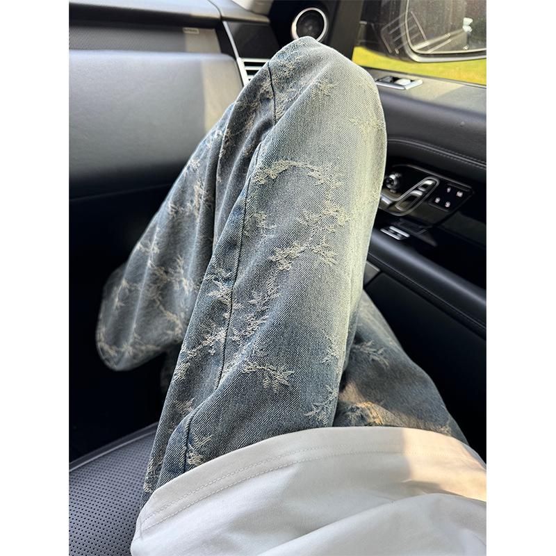 Pánské 2024 Podzimní Slim Straight Leg Prané Žakárové Džíny