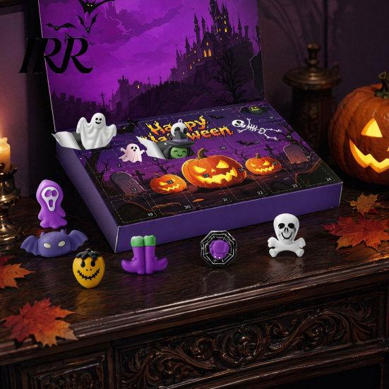Halloween Dekoration Ideen Adventskalender, 24 Tage Countdown Kalender mit Stück Langsam Aufsteigendes Geschenk für Kinder Quetschspielzeug, Gruselige Sammlerstücke