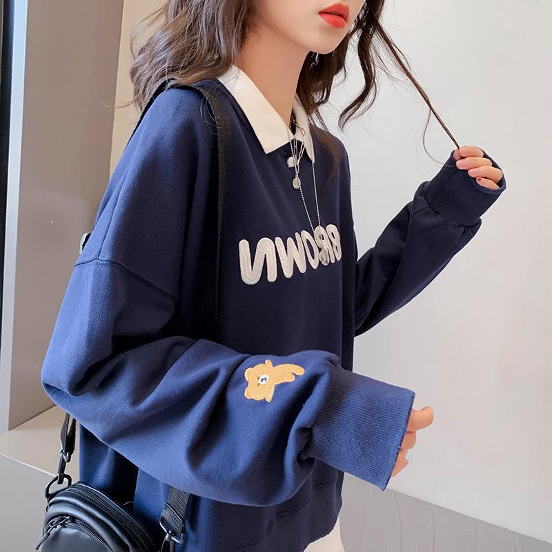 2026 Women's Plus Size Korean-Style Polo Collar Hoodie, Loose Fit Autumn Designer Top