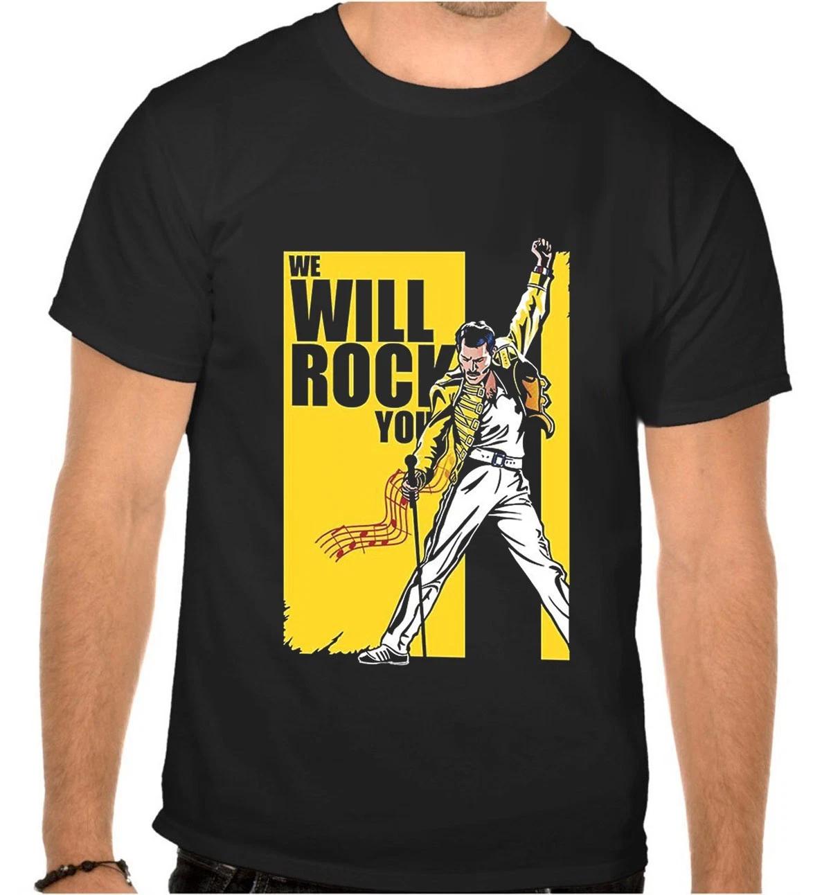 Queen Freddie Mercury We Will Rock You Black 100% Cotton T-shirt Mens Tees Top -1037 -Kids- 2XL