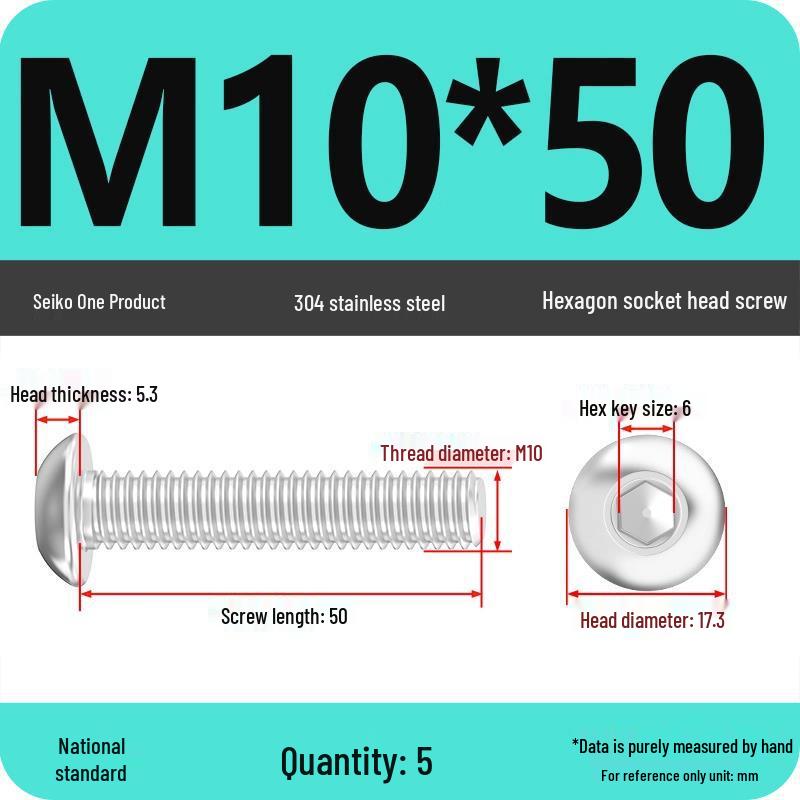304 Stainless Steel Pan, Half, and Round Head Hexagon Screws (M2-M12)
