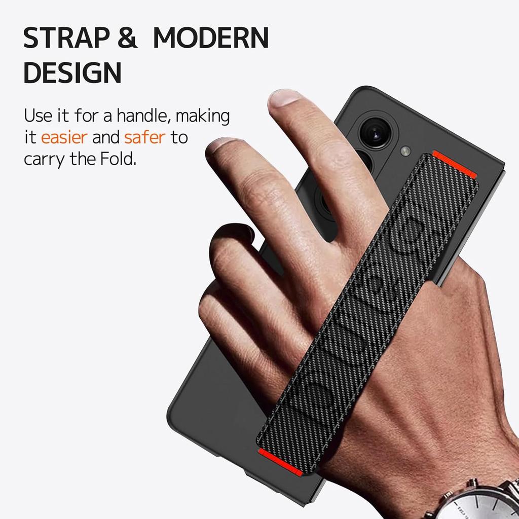 NINKI Compatible Samsung Galaxy Z Fold 6 Case Carbon Fiber with Strap,Shockproof Slim Cover Screen Protector Case for Samsung Z Fold 6 Phone Case