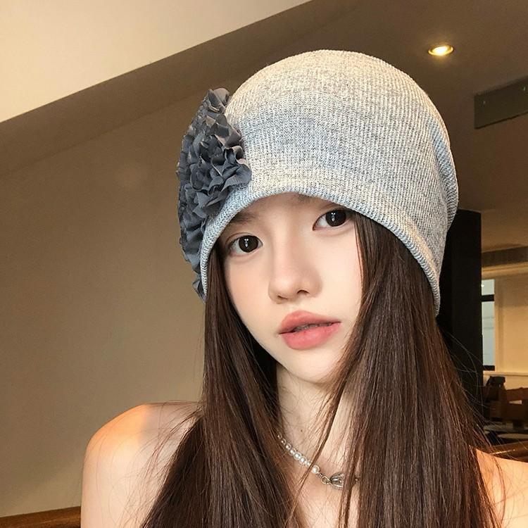 Retro Three-dimensional Flower Stacking Hat Children's Summer Thin Spring and Autumn Knitted Cold Hat
