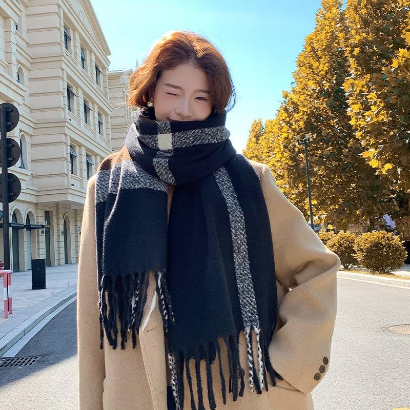 Plaid scarf winter new high-end thickened versatile warm shawl student couple scarf retro style