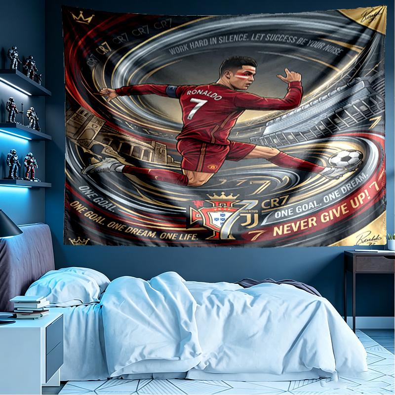 Cristiano Ronaldo Print Tapestry, Lightweight Wall Hanging, for Bedroom, Dorm, Living Room, Home Art Decor, Birthday Christmas Gift