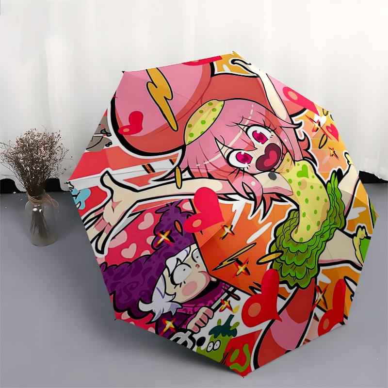 1pc Kawaii Pink Hair Girl Outdoor Umbrella - Automatic Opening & Closing, Portable 3-Fold Design with 8-Rib Iron Frame - Perfect Gift for Fans, Travel