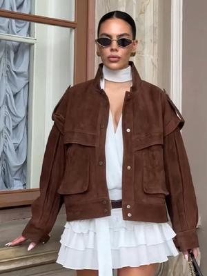 Autumn 2025 Retro Suede Stand-Up Collar Workwear Jacket