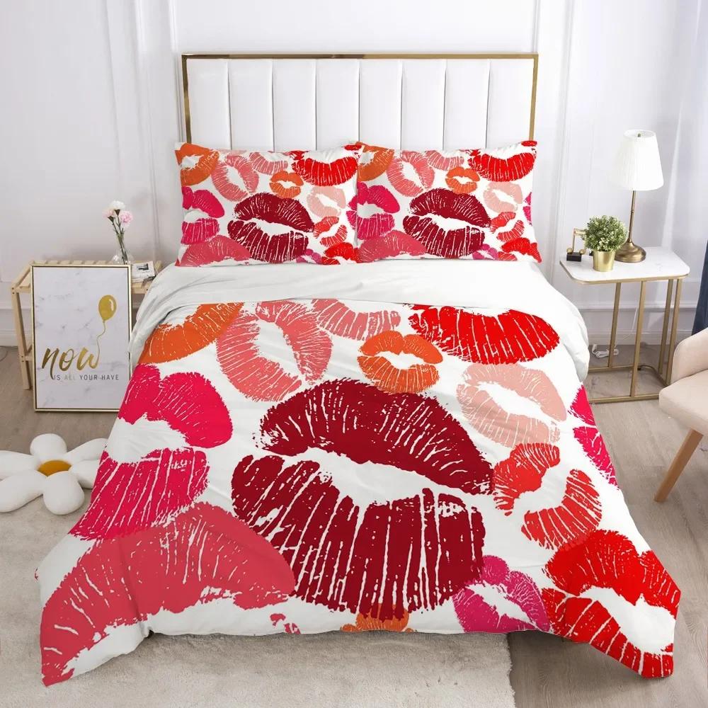 Red Lip King Queen Duvet Cover 3D Sexy Lips Raspberry Bedding Set For Girls Women Kiss Pink Soft 2/3Pcs Quilt Cover Pillowcase