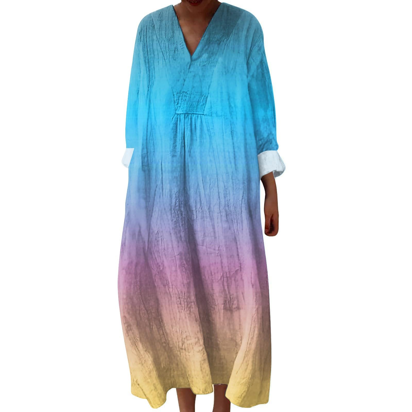 

Женское повседневное и модное платье с V-образным вырезом и принтом, с длинным рукавом L