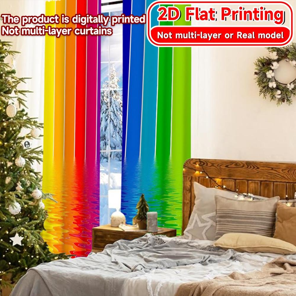 2pcs, 2D FLAT PRINTING Curtains (Without Rod) Rainbow Reflection Festival Creative Curtains Versatile Polyester Curtains Outdoor
