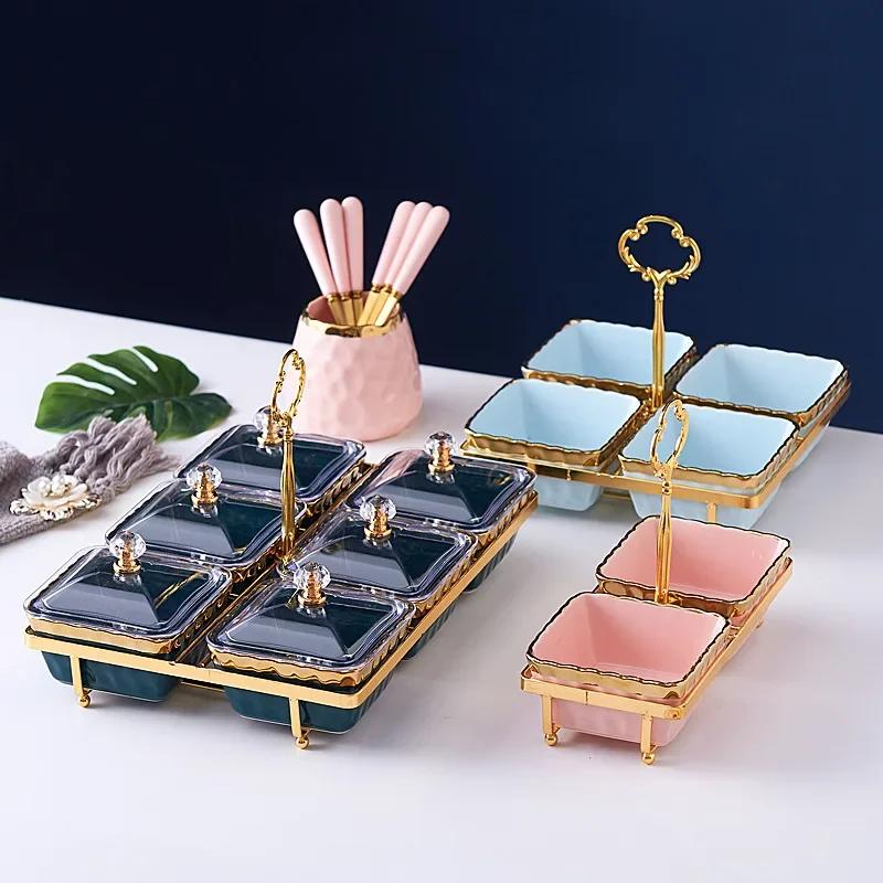 Ceramic Compartmented Fruit Plate Trays for Serving Food Snack Dish Ceramic Dishes To Eat Plates Bowl Tray Dry Tableware Kitchen