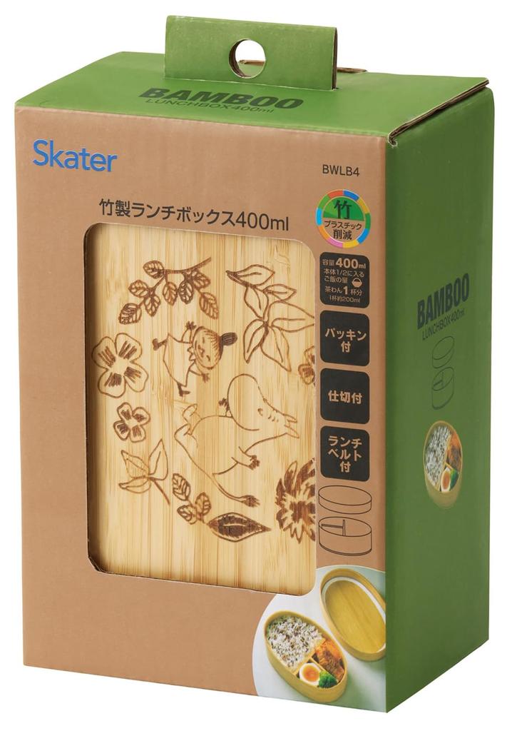 Skater Bamboo Lunch Japanese Oval with Dividers and Lunch Moomin Box, 400ml, Style, Shape, Belt, Design, BWLB4-A