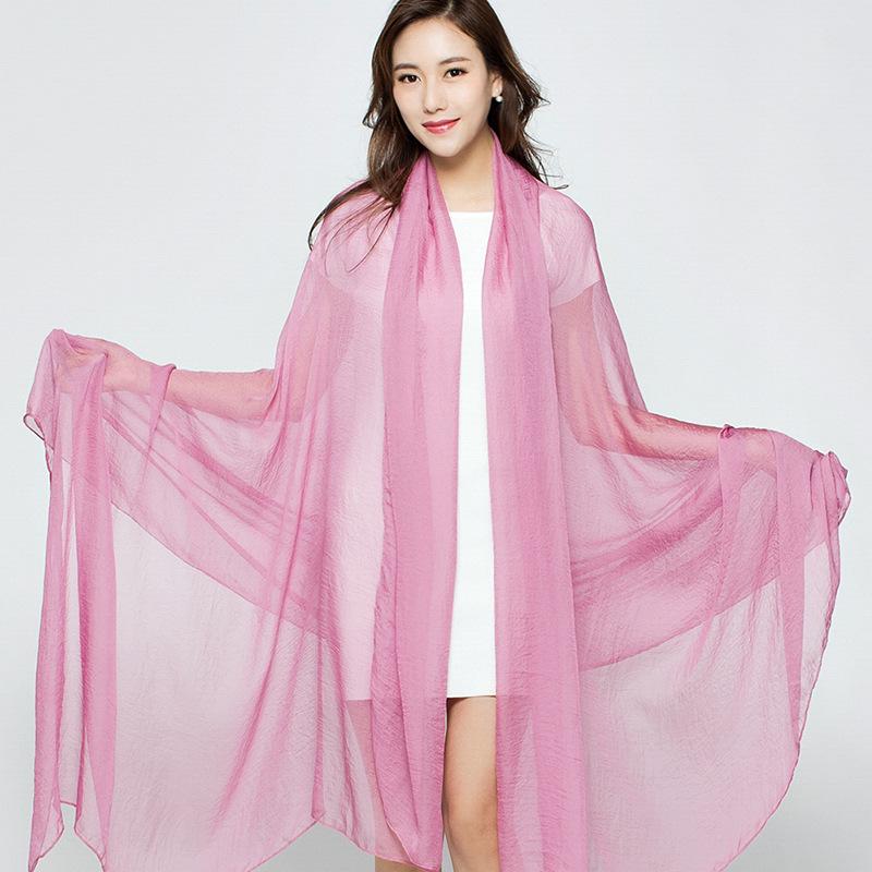 Foulard in Chiffon di Seta Monocolore Extra Lungo 3m x 2.3m: Protezione Solare e Sciarpa Asciugamano da Spiaggia da Viaggio
