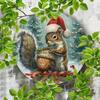Vintage Christmas Squirrel 8x8 Inch Embossed Metal Tin Sign Wall Art Home Decor
