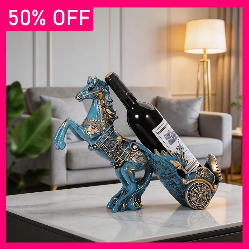 Collectibles Sculptures European Style Horse Drawn Carts Wine Racks Resin Crafts Animal Ornaments High-end Wine Cabinet Ornament