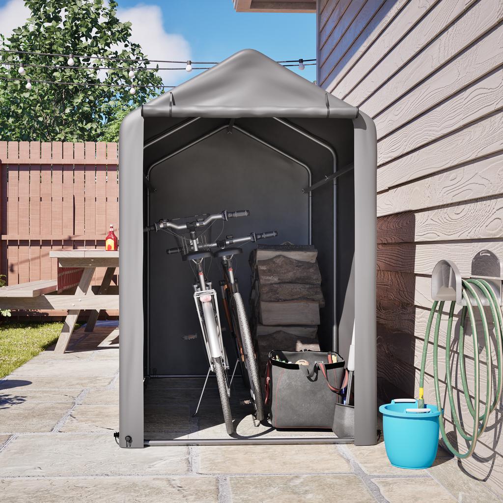 Bike Garage 187x100x160 Cm Black Steel Frame Powder-Coated Weatherproof Tent with PE Tarp Dark Grey for Bicycle & Garden Tools