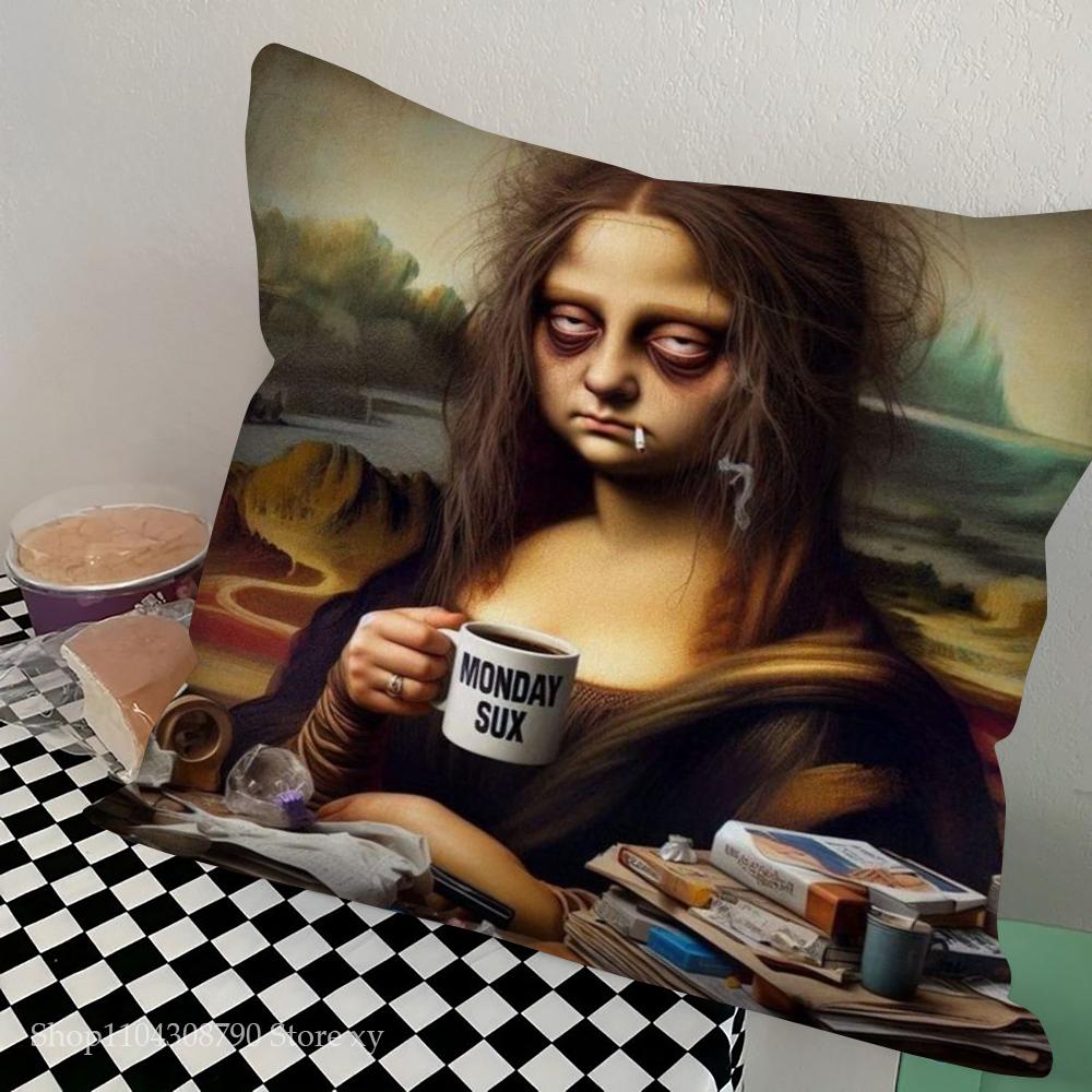 1pc Abstract Van Gogh And Friends Mona Lisa Pillow Case Square Bedroom Sofa Leisure Comfort Cushion Car Living Home Decoration