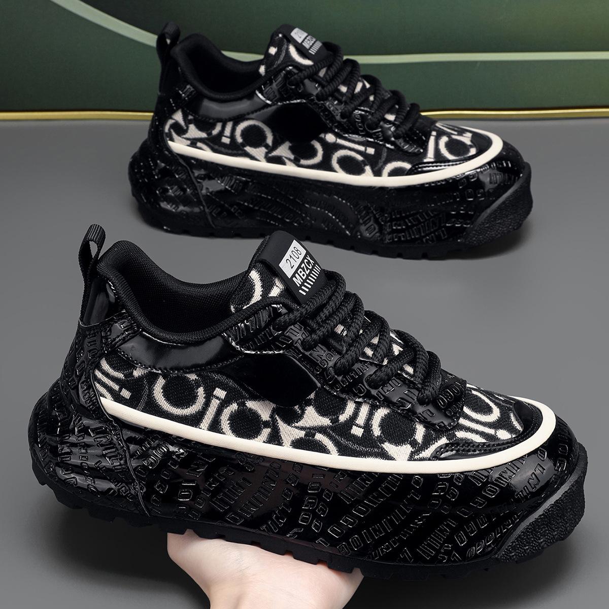 

2025 весна новые спортивные туфли на толстой подошве с увеличением роста модные дышащие универсальные спортивные и повседневные туфли большой размер 39-48 39 чёрный