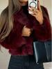 Burgundy Short Plush Fur Coat with Lapel - 2024 Autumn/Winter Collection