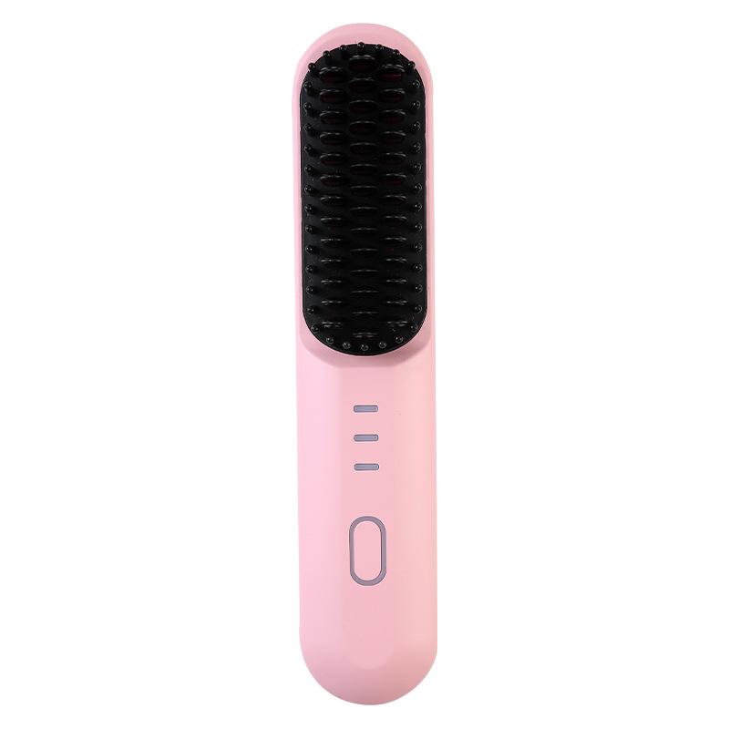 USB Rechargeable Wireless Straightening Brush with Negative Ions - No Damage, Wet/Dry Use, Portable Curling Iron