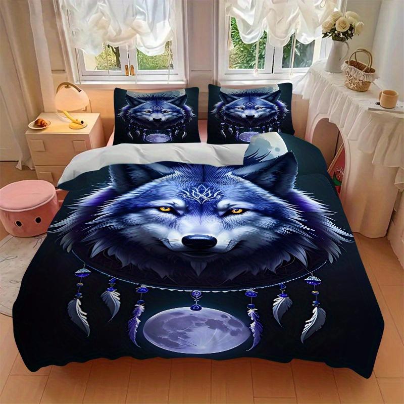 3pcs Set Wolf Moon 1 Quilt Cover + 2 Pillowcases, All Seasons Bedroom Setting, Perfect for Home and Dorm Decor A182