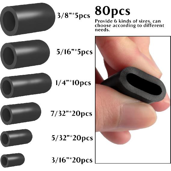 80PCS Vacuum Hose Caps, Connector Assortment 6 Sizes Black Rubber Cap, Automotive Topomatic Replacement Parts For Carburetor Vacuum Plugs, Intake