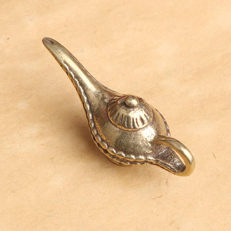 

Antiqued Brass Aladdin Lamp Keychain Pendant - May Your Wishes Come True Copperware.