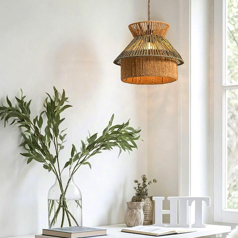 1Pc Lamp Cover Ceiling Lights Lampshade Bohemian Paper Rope Floor Lamp Handmade Knitting Wall Hanging Chandelier