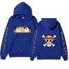 Unisex One Piece Monkey D Luffy Double‑Sided Print Fleece Hoodie, Both‑Sleeves Japanese Text Anime Pullover Hooded Sweatshirt Streetwear