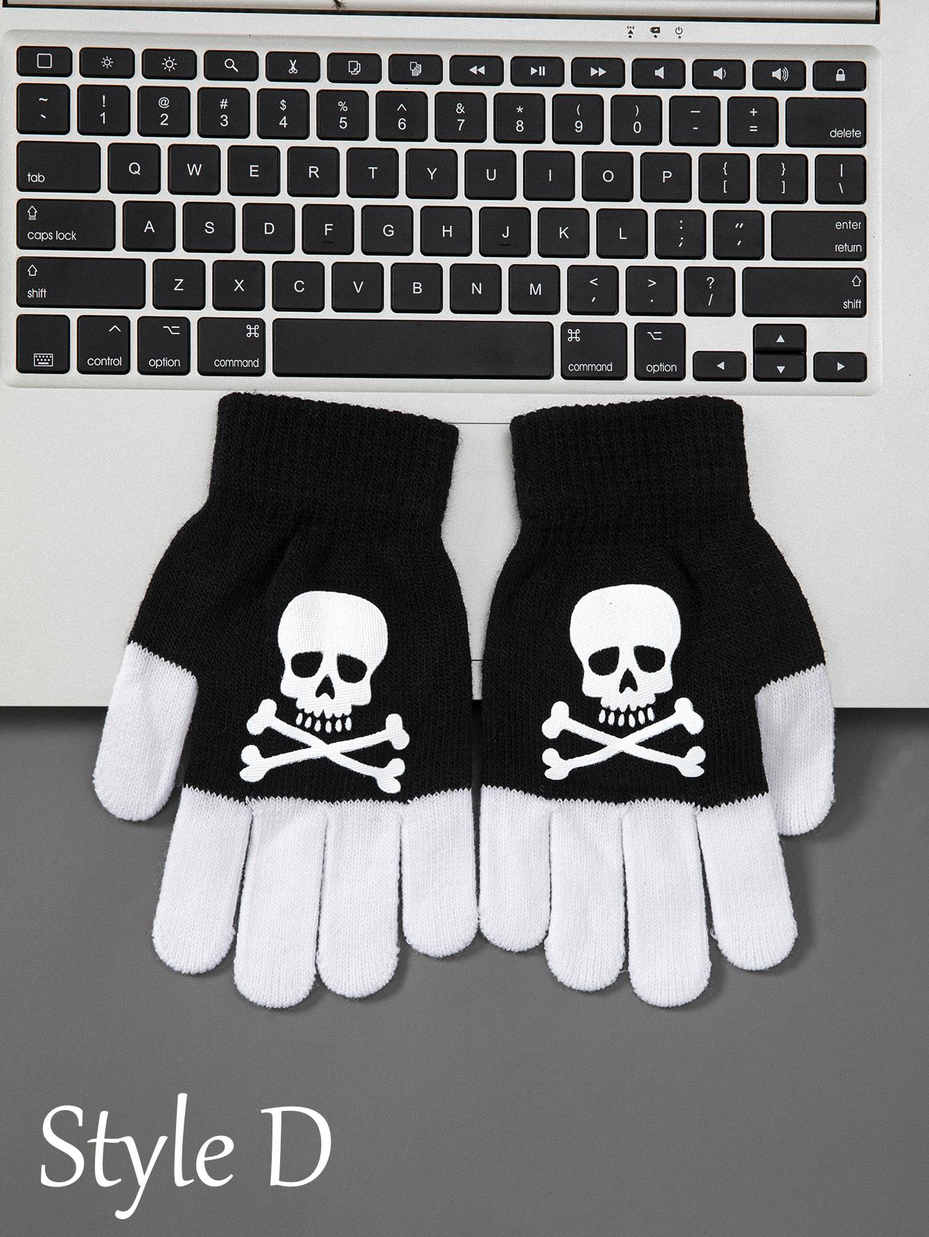 

Мужские декоративные теплые перчатки на Хэллоуин Осенне-зимние вязаные перчатки с разделенными пальцами и открытыми пальцами Модные перчатки с рисунком черепа на руке