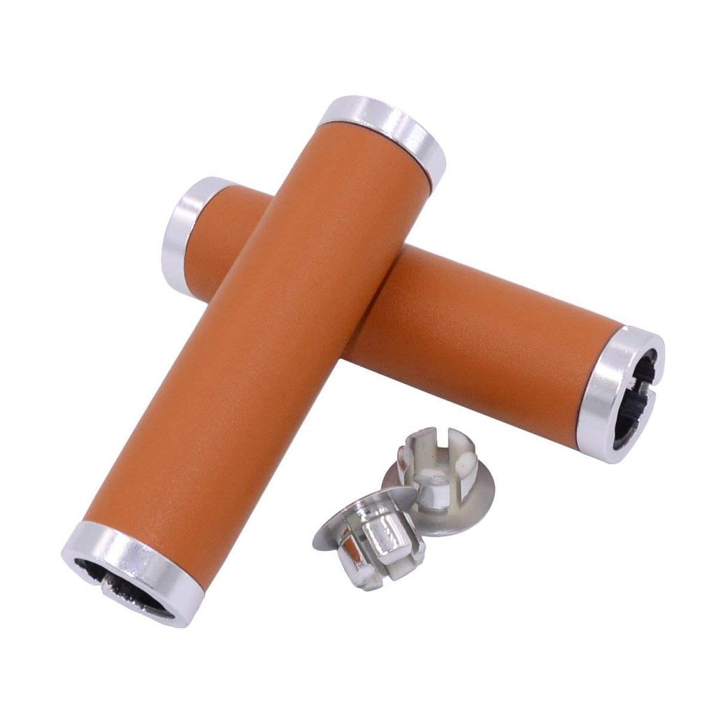 UPANBIKE Bike Grip 7/8" Leather Grip Double Lock Grip for