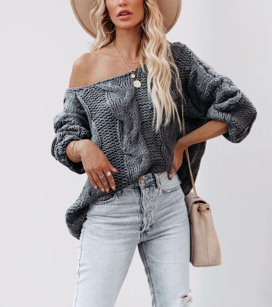 Autumn and Winter New Large Size Loose Knitted Sweater European and American Women's Clothing Crew Neck Fashion Pullover Sweater