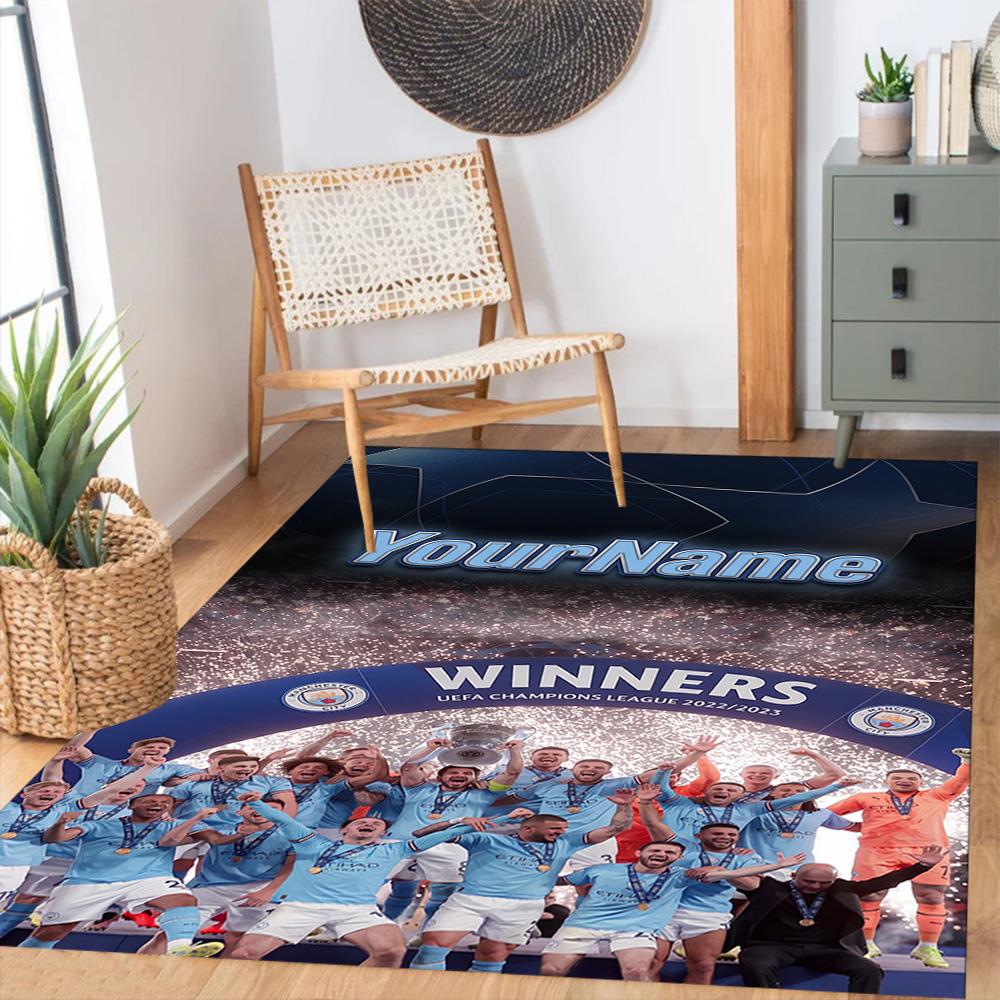 Manchester City Customizable Name Carpet Design for Kitchen Foyer Decorate Room Playrooms Anti-slip Rug Decorate Offices