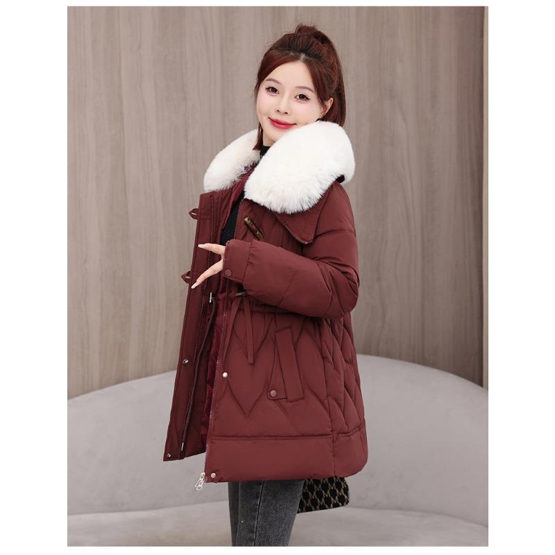 Winter Cotton-padded Jacket New Plus Velvet Cotton-padded Jacket Western Style Middle-aged and Elderly Women Winter Long Down Cotton-padded Jacket