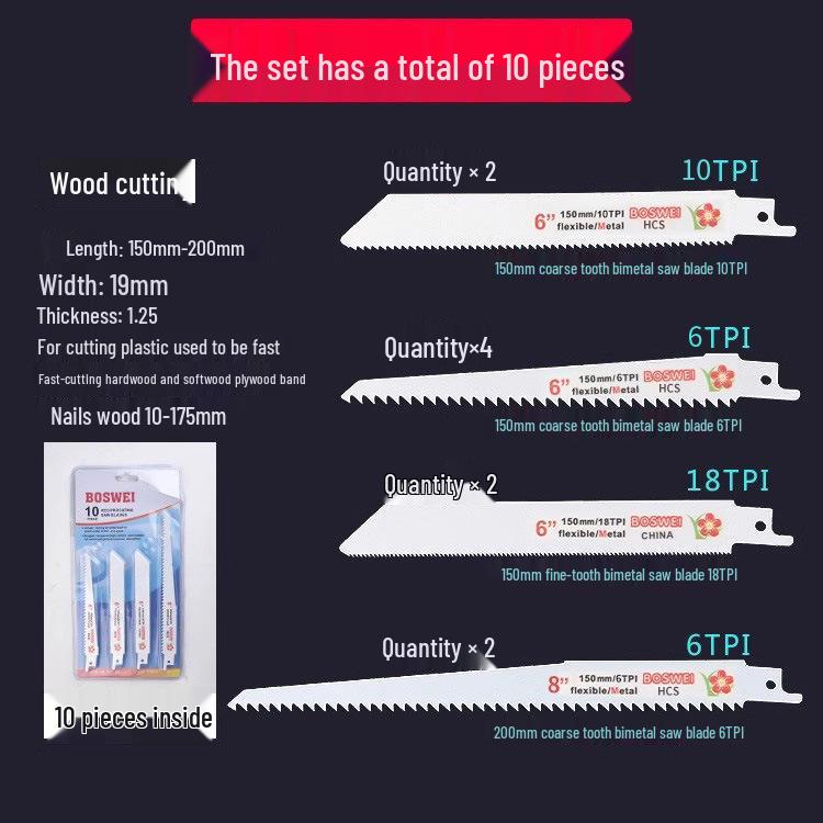 Pânză de ferăstrău reciproc versatilă - Ideală pentru metal, lemn, plastic și aluminiu cu dinți grosieri și fini, extinsă pentru ferăstraie electrice