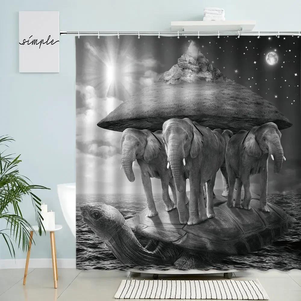 

Elephant Shower Curtain Africa Wildlife Forest Natural Scenery Home Bathroom Wall Decor With Hook Waterproof Polyester Screen W60H190(CM)-1 Pcs
