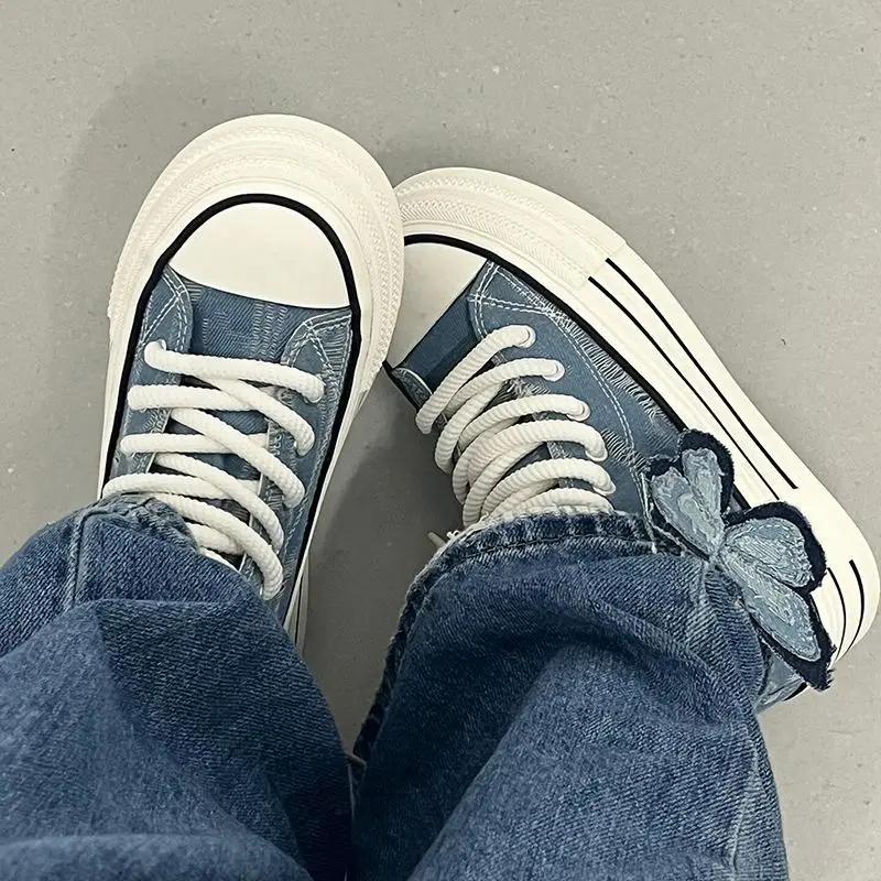 Fashion Women's Sneakers Butterfly Accessories Casual Canvas Shoes Soft Bottom Comfortable Thick Bottom Height Boosting Running Shoes