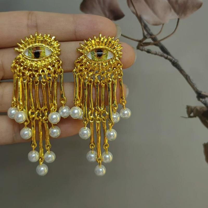 Modern Zircon European and American Design Eye Shape Tassel Earrings For Women Party Gifts Exaggerative Ear Accessories