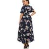 Women Plus Size Print Shourt Sleeve Fashion V-Neck Knee Length Dress