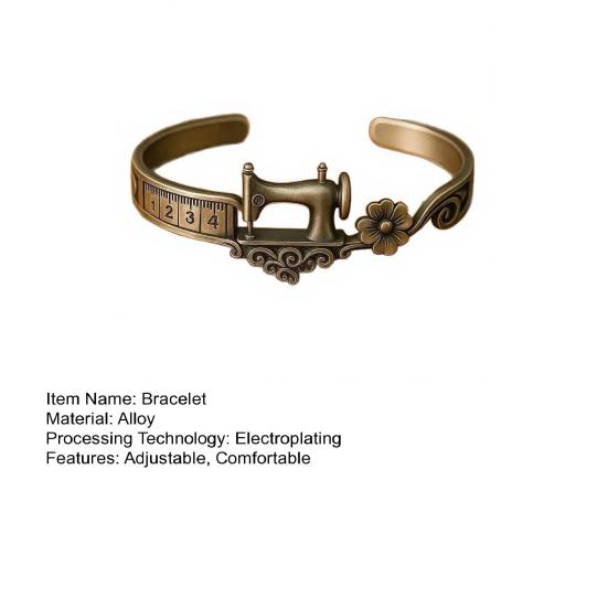 Sewing Machine Bracelet Vintage Jewelry Adjustable Open Cuff Bracelet Ring Timeless Tailoring Design Elegant Pendant for Seamstress Quilter Craft