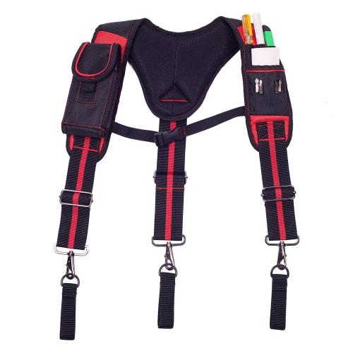YEETUMAY Construction Work Suspenders, Y-Shaped Tool Belt Suspenders with Phone Holder, Pencil Holder, and Magnetic Pocket for Carpenter, Electrician,