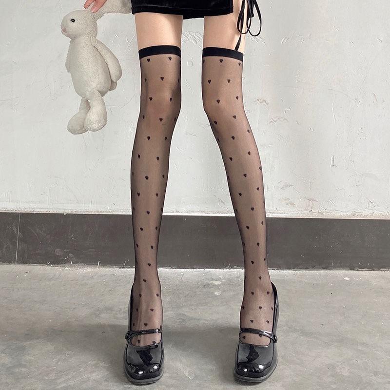 1Pair Love Heart Over Knee Socks,Trendy & Romantic, Women's Summer Ultra-thin Transparent Stockings