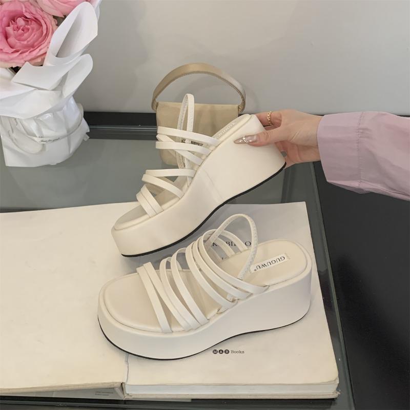 Fashion 2025 Summer Chunky Heels Sandals New Fashion Strap High Heeled Slippers Woman Black Slip On Casual Platform Sandalias Mujer