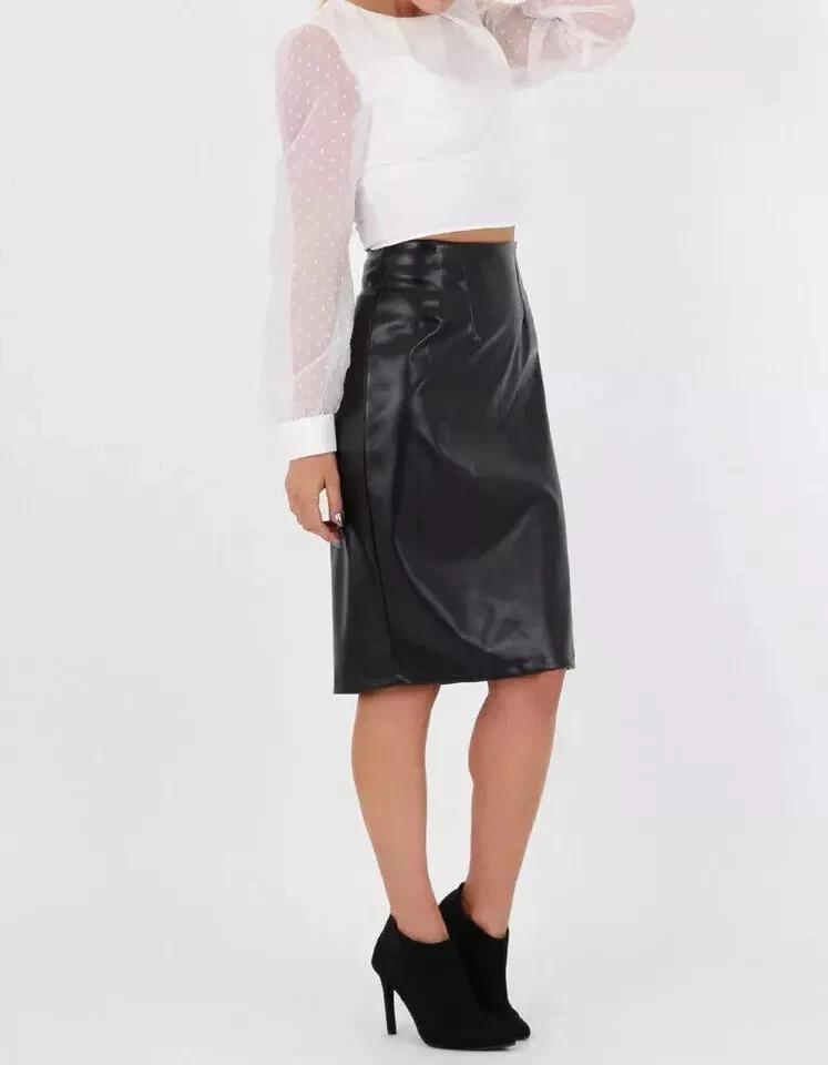 Leather Stylish Women's Skirts Lambskin Pure Skirt Knee Length Handmade Soft