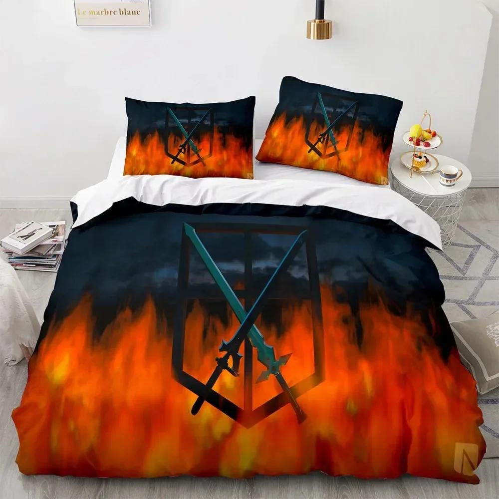 Anime Attack on Titan 3D-bedrucktes Bettwäscheset, Bettbezug und Kissenbezug, Freedom Wings, Bettwäsche für Jungen und Kinder, Twin, Single, Full Size