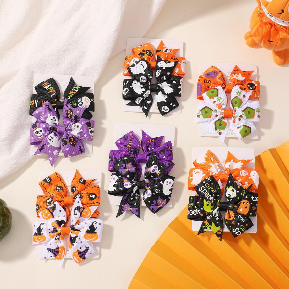 Popular Children'S Hair Accessories Set Accessories Halloween Ribbed Bow Hairpin Children'S Accessories 638