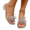 Foreign trade large size women's rhinestone flower sandals 2025 new transparent platform party dress sandals high heels