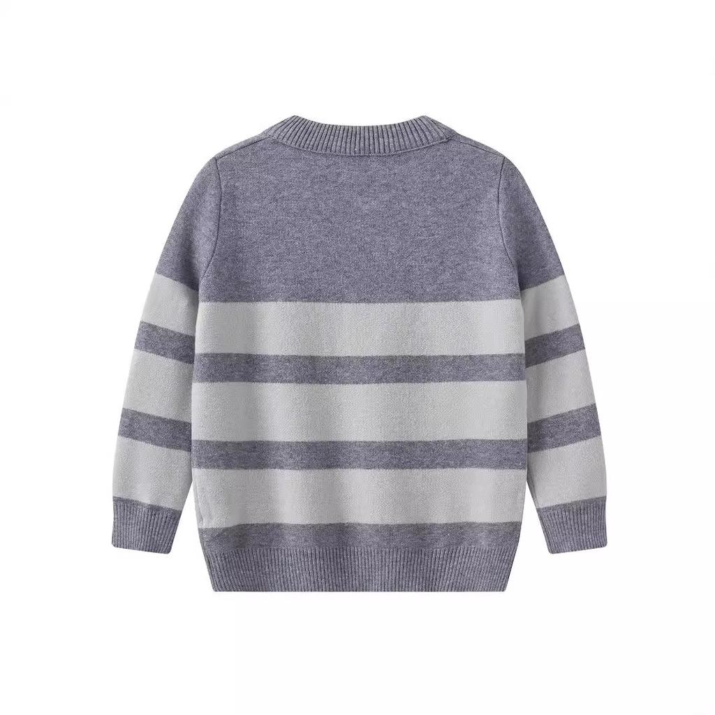 Autumn and Winter Boys and Girls Middle and Large Children Round Neck England Thick Stripes Outside The Inner Fashion Loose Sweater Tops